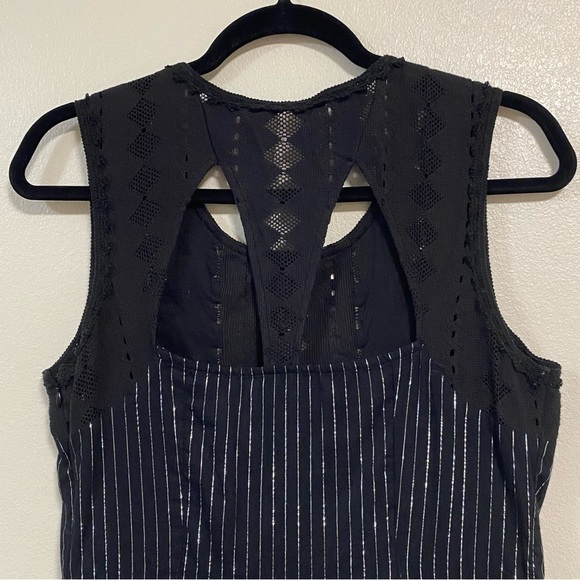 Free People Dress Women’s Size 6 Black Metallic Pinstripe Water Lily Mini Dress - Picture 8 of 16